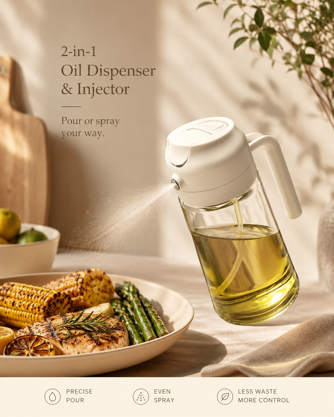 Glass Spray Oil Pot - Commercial Use for Catering, Household Use for Seasonings, Oil Bottle for Baking, Spray Oil Bottle for Hom