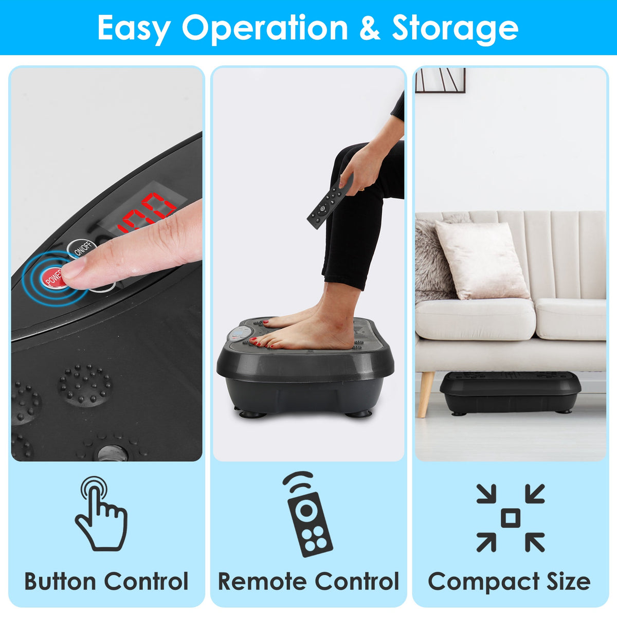 1Pc Vibration Exercise Machine Vibrating Plate Platform Whole Body Fitness Vibration Workout Equipment with 120 Speeds 1-20Mins Timer Resistant Bands Remote Control 330LBS Max Load