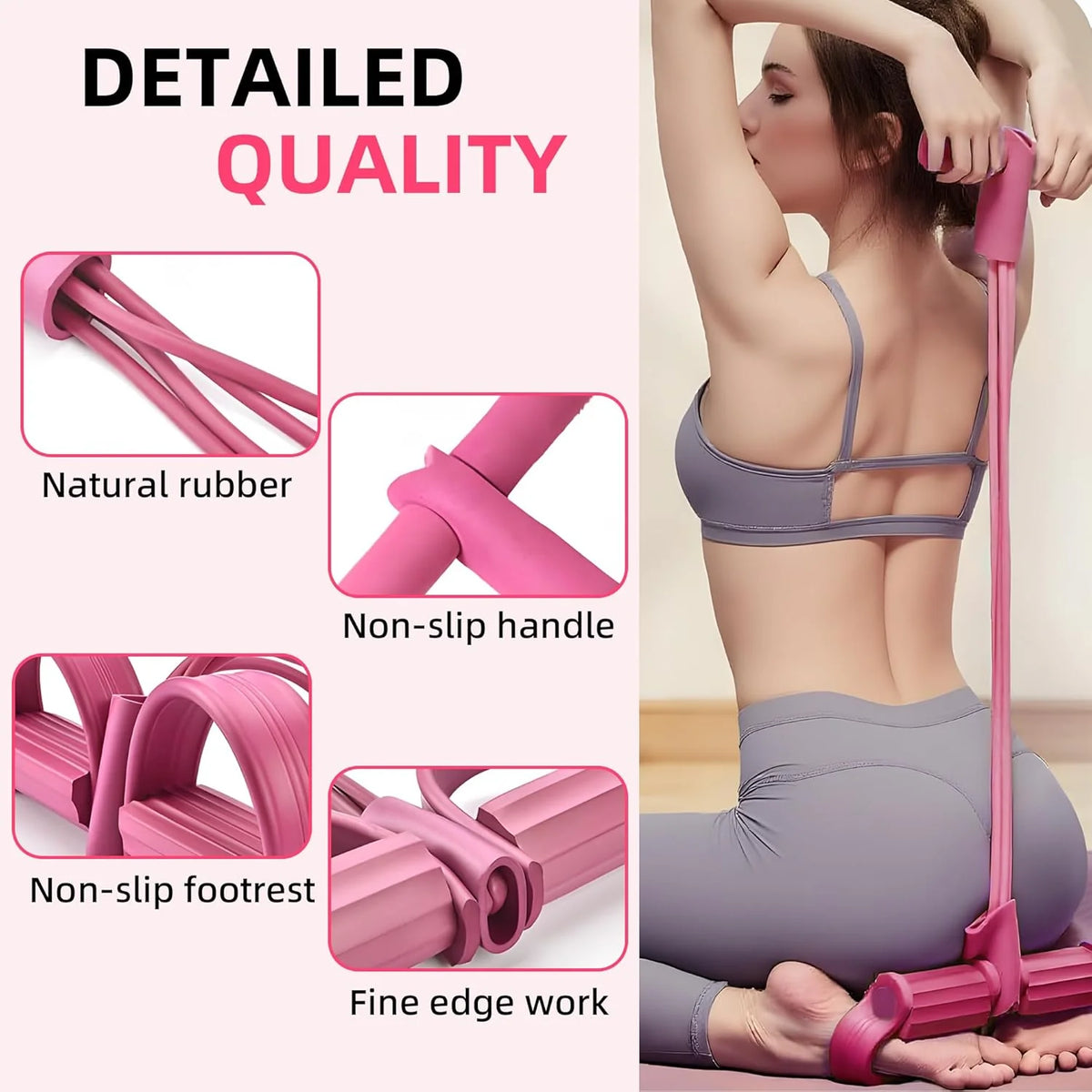 Multifunction Pedal Resistance Band, 4-Tube Elastic Pull Rope for Home Yoga, Leg Exercise, Sit-Up Assistant, Full Body Stretching & Strength Training Fitness Tension Rope