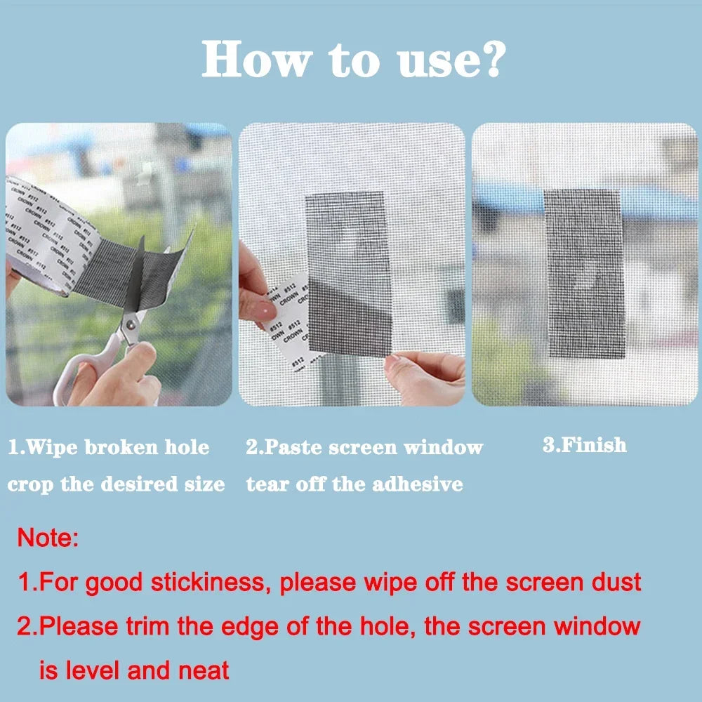 Window Screen Repair Tape Self Adhesive Mesh Tape Net Door Fix Patch anti Insect Mosquito Mesh Broken Holes Repairing