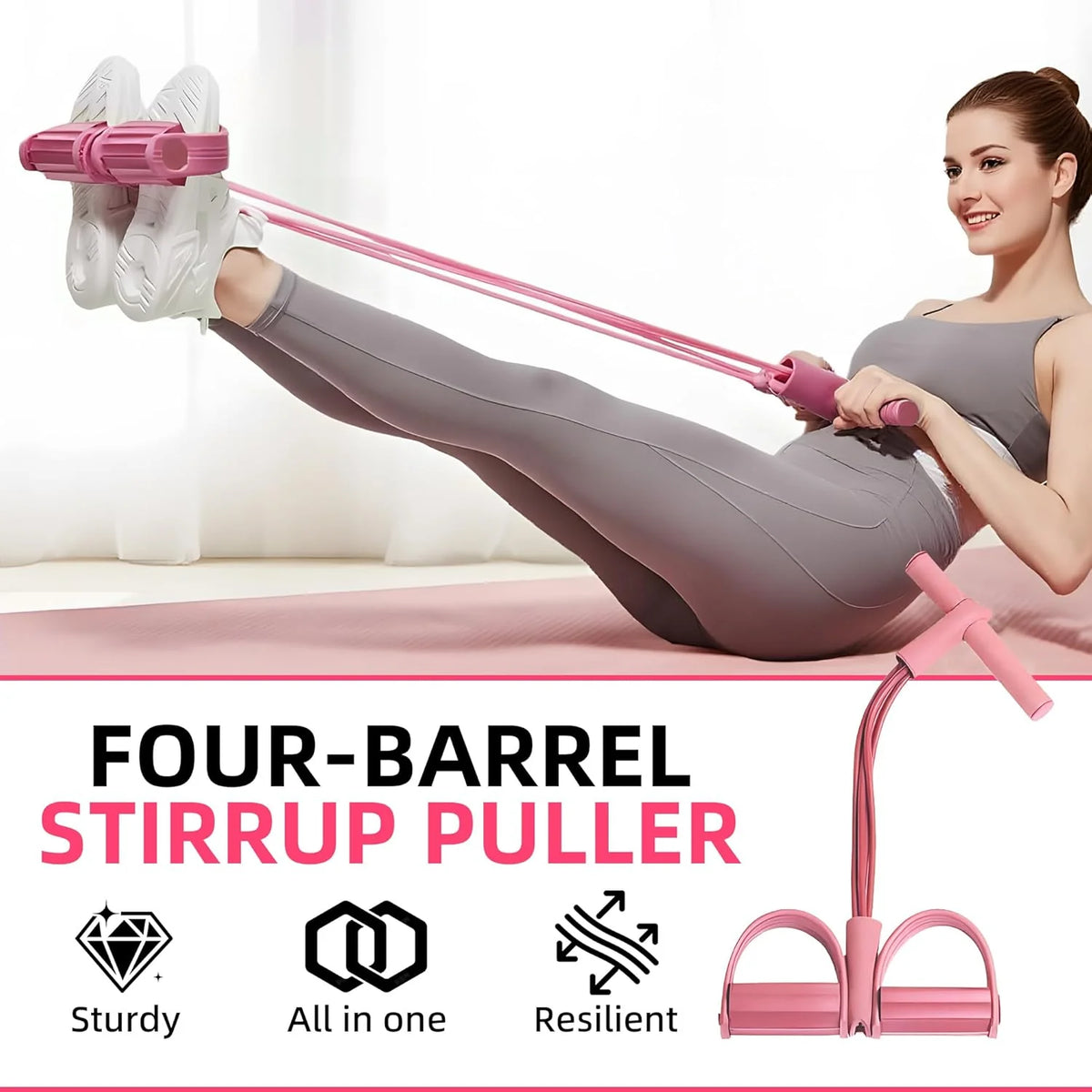Multifunction Pedal Resistance Band, 4-Tube Elastic Pull Rope for Home Yoga, Leg Exercise, Sit-Up Assistant, Full Body Stretching & Strength Training Fitness Tension Rope