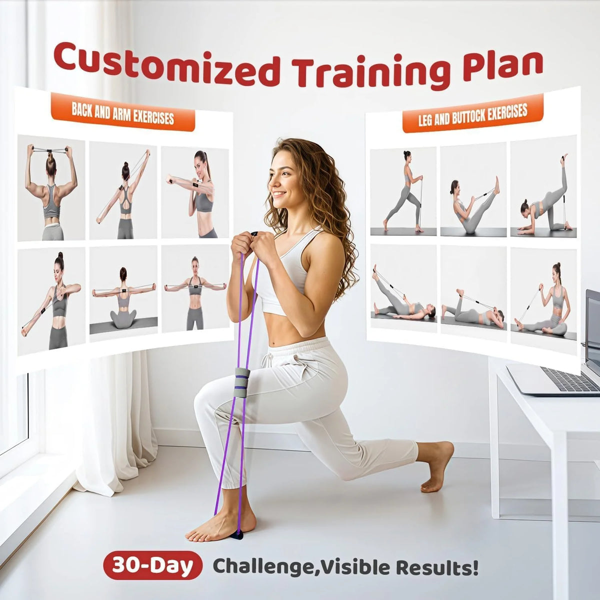 Multifunction Pedal Resistance Band, 4-Tube Elastic Pull Rope for Home Yoga, Leg Exercise, Sit-Up Assistant, Full Body Stretching & Strength Training Fitness Tension Rope