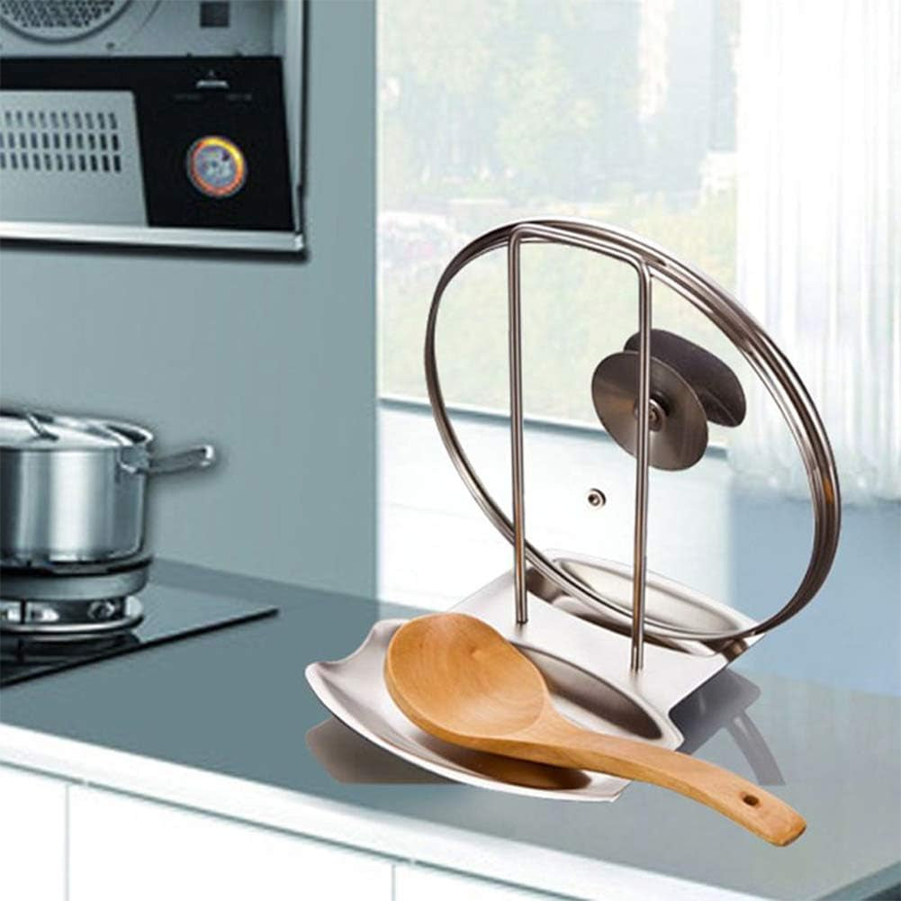 Pot Lid Holder Spoon Rest,Stainless Steel Utensils Pan Pot Cover Lid Rack Stand Organizer,Multifunctional Storage Soup Spoon Rests Rack Kitchen Decor Tool