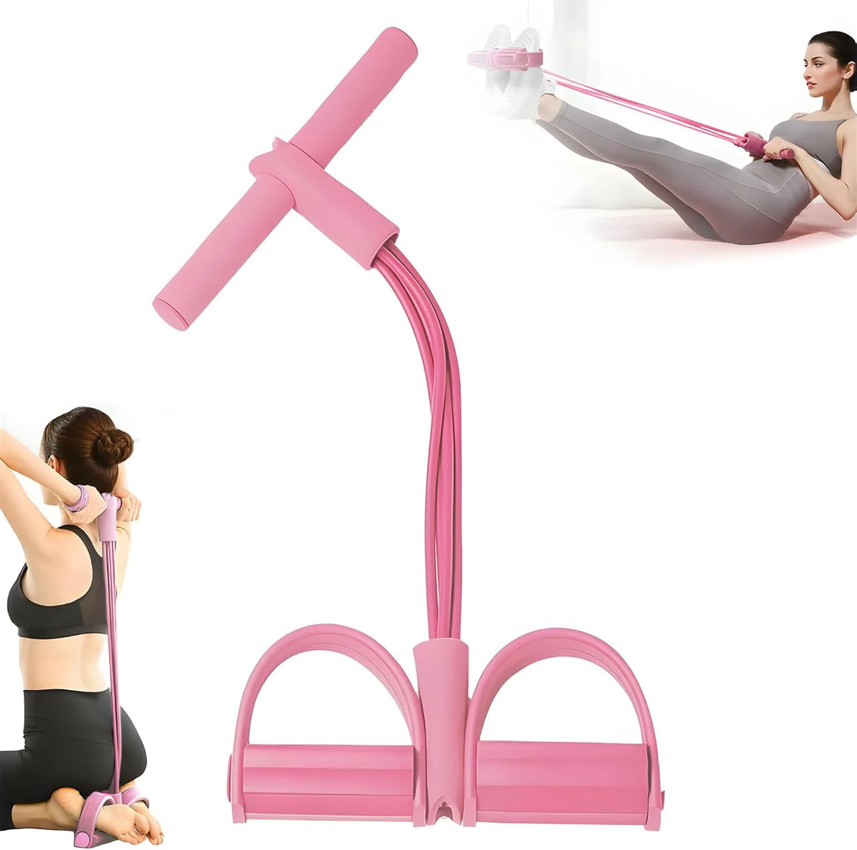 Multifunction Pedal Resistance Band, 4-Tube Elastic Pull Rope for Home Yoga, Leg Exercise, Sit-Up Assistant, Full Body Stretching & Strength Training Fitness Tension Rope
