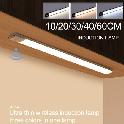 1Pc Wireless Rechargeable LED Motion Sensor Cabinet Light - Ideal for Closet, Kitchen, Wardrobe, Stairs - Battery Operated Night